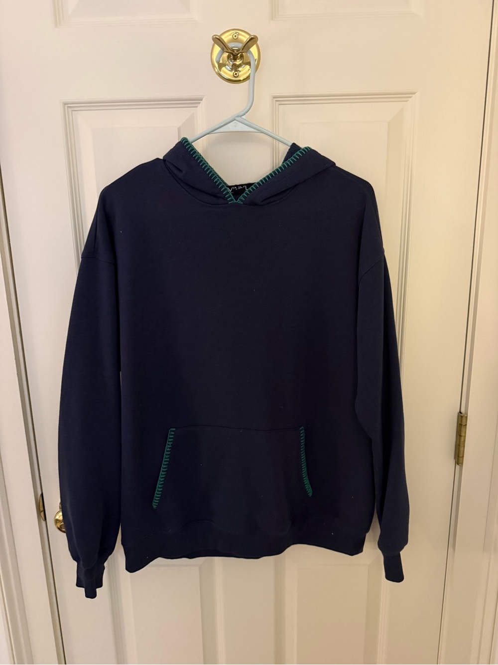 Women’s Navy Hoodie with Green Stitch Accents